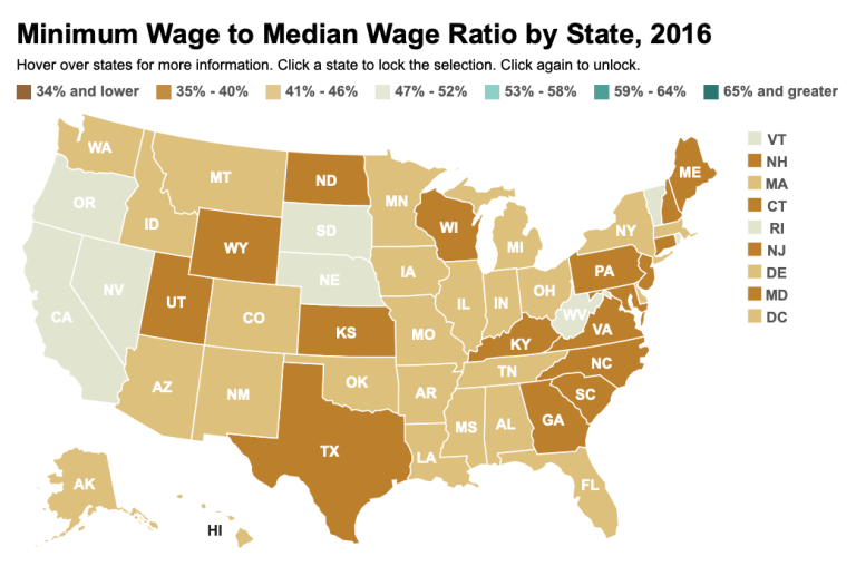 Where does your state’s minimum wage rank against the median wage?