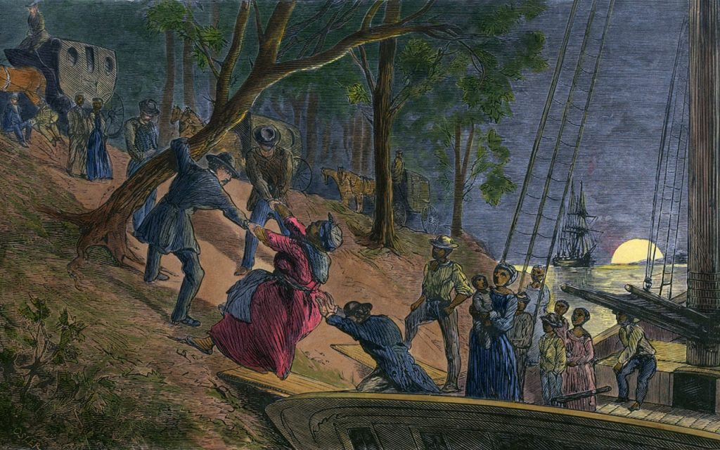 Engraving from William Still's history Underground Railroad, 1872 with modern watercolor.