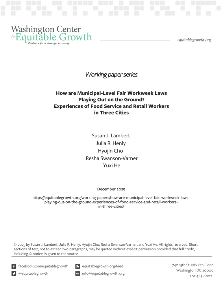 How are Municipal-Level Fair Workweek Laws Playing Out on the Ground? Experiences of Food Service and Retail Workers in Three Cities