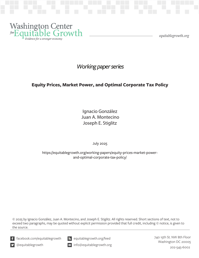 Equity Prices, Market Power, and Optimal Corporate Tax Policy