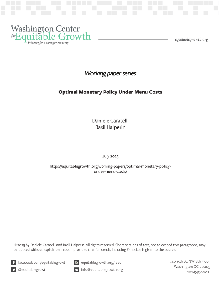Optimal Monetary Policy Under Menu Costs