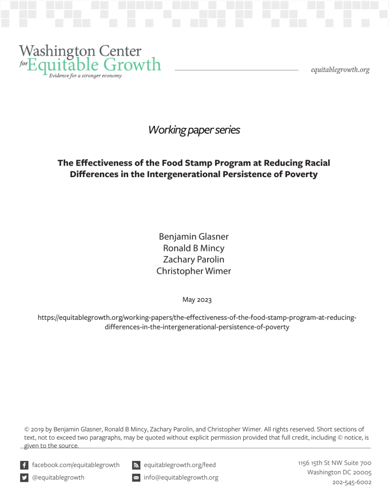 The Effectiveness of the Food Stamp Program at Reducing Differences in the Intergenerational Persistence of Poverty