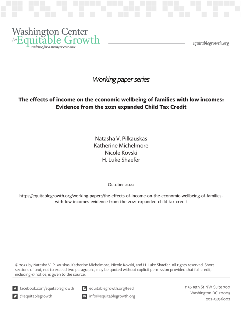 The effects of income on the economic wellbeing of families with low incomes: Evidence from the 2021 expanded Child Tax Credit