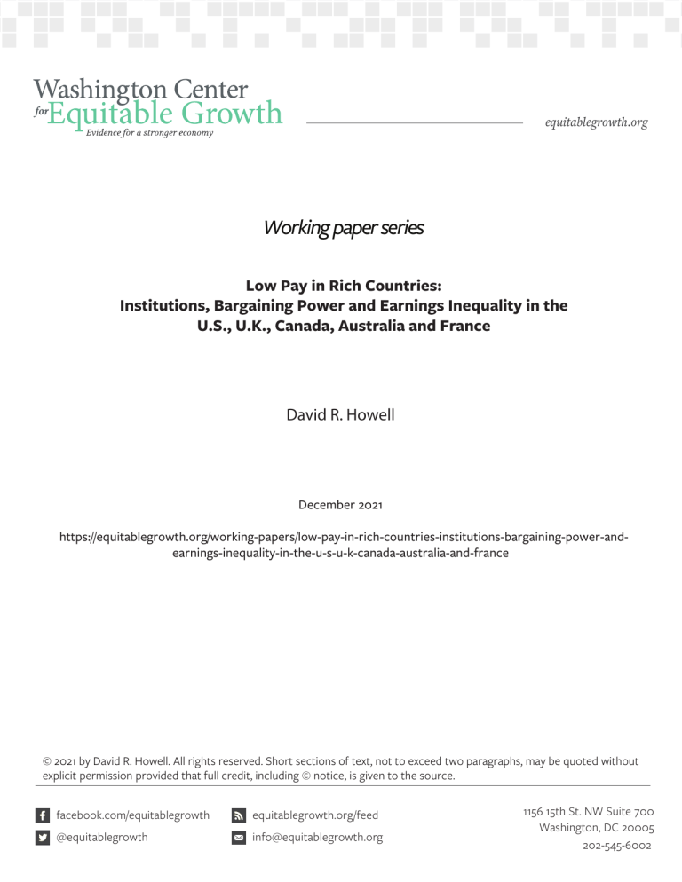 Low Pay in Rich Countries: Institutions, Bargaining Power, and Earnings Inequality in the U.S., U.K., Canada, Australia and France