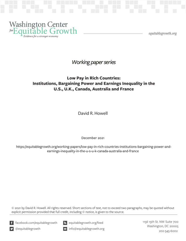 Low Pay in Rich Countries: Institutions, Bargaining Power, and Earnings Inequality in the U.S., U.K., Canada, Australia and France