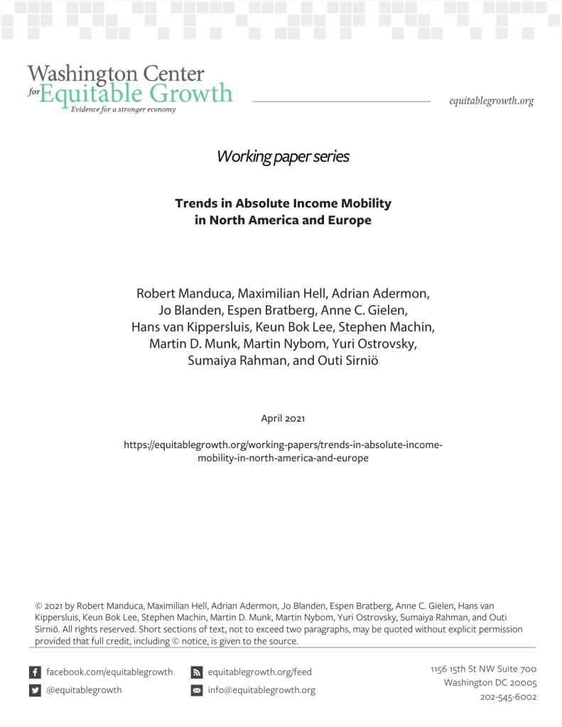 Trends in Absolute Income Mobility in North America and Europe