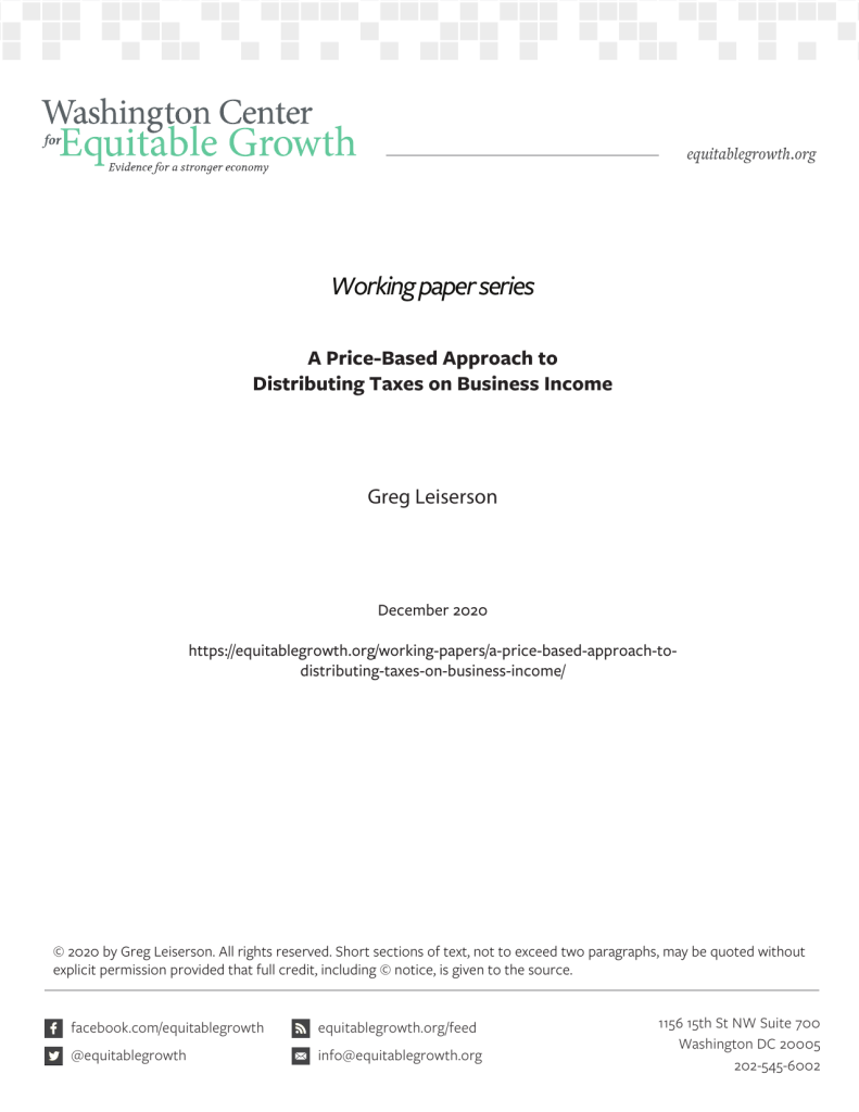 A Price-Based Approach to Distributing Taxes on Business Income
