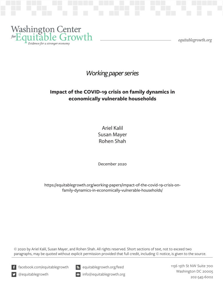Impact of the COVID-19 Crisis on Family Dynamics in Economically Vulnerable Households