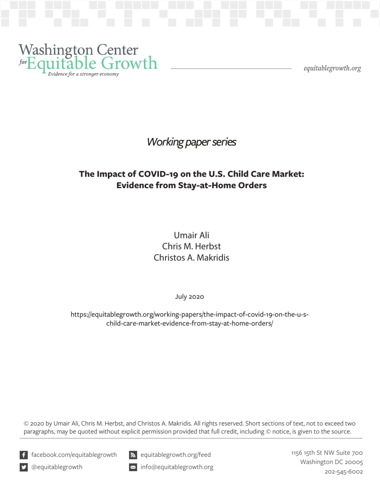 The Impact of COVID-19 on the U.S. Child Care Market: Evidence from Stay-at-Home Orders
