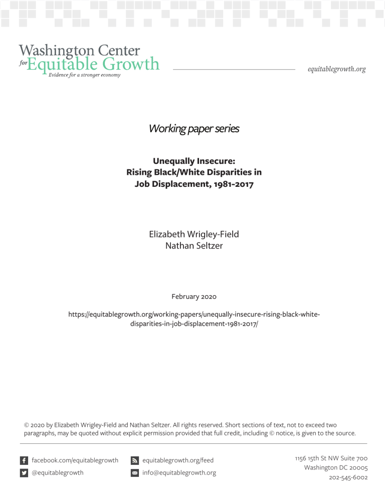 Unequally Insecure: Rising Black/White Disparities in Job Displacement, 1981-2017