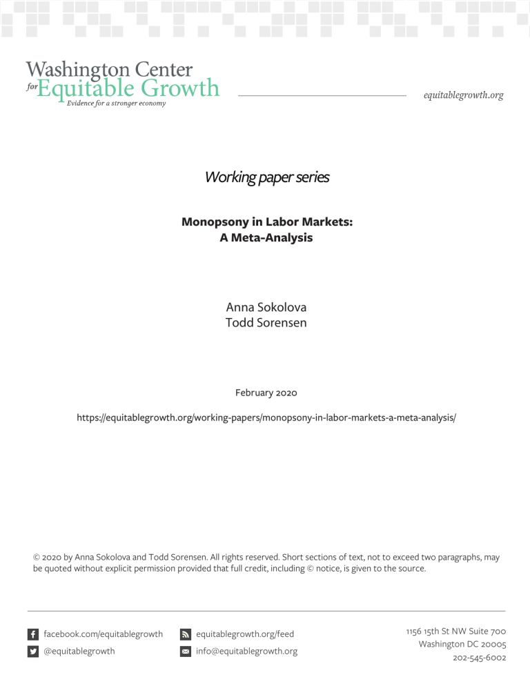 Monopsony in Labor Markets: A Meta-Analysis