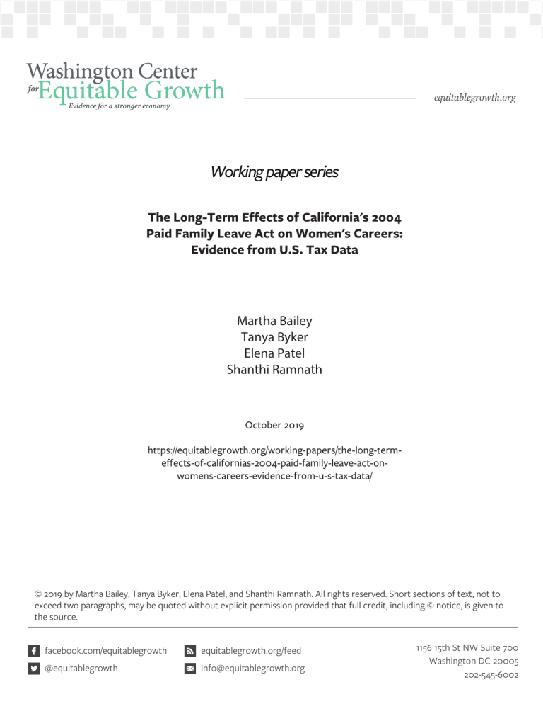 The Long-Term Effects of California’s 2004 Paid Family Leave Act on Women’s Careers:  Evidence from U.S. Tax Data