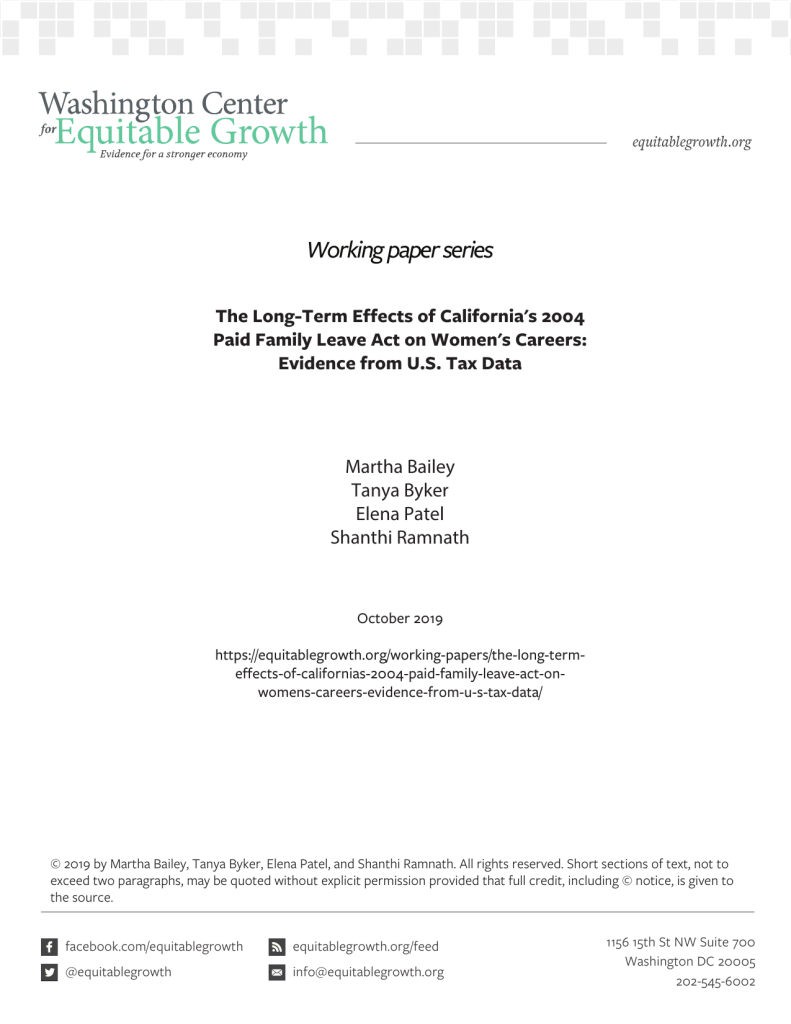 The Long-Term Effects of California’s 2004 Paid Family Leave Act on Women’s Careers:  Evidence from U.S. Tax Data