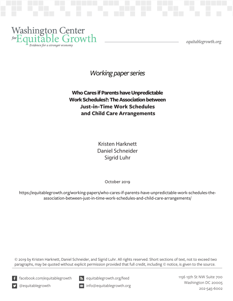 Who Cares if Parents have Unpredictable Work Schedules?: The Association between Just-in-Time Work Schedules and Child Care Arrangements