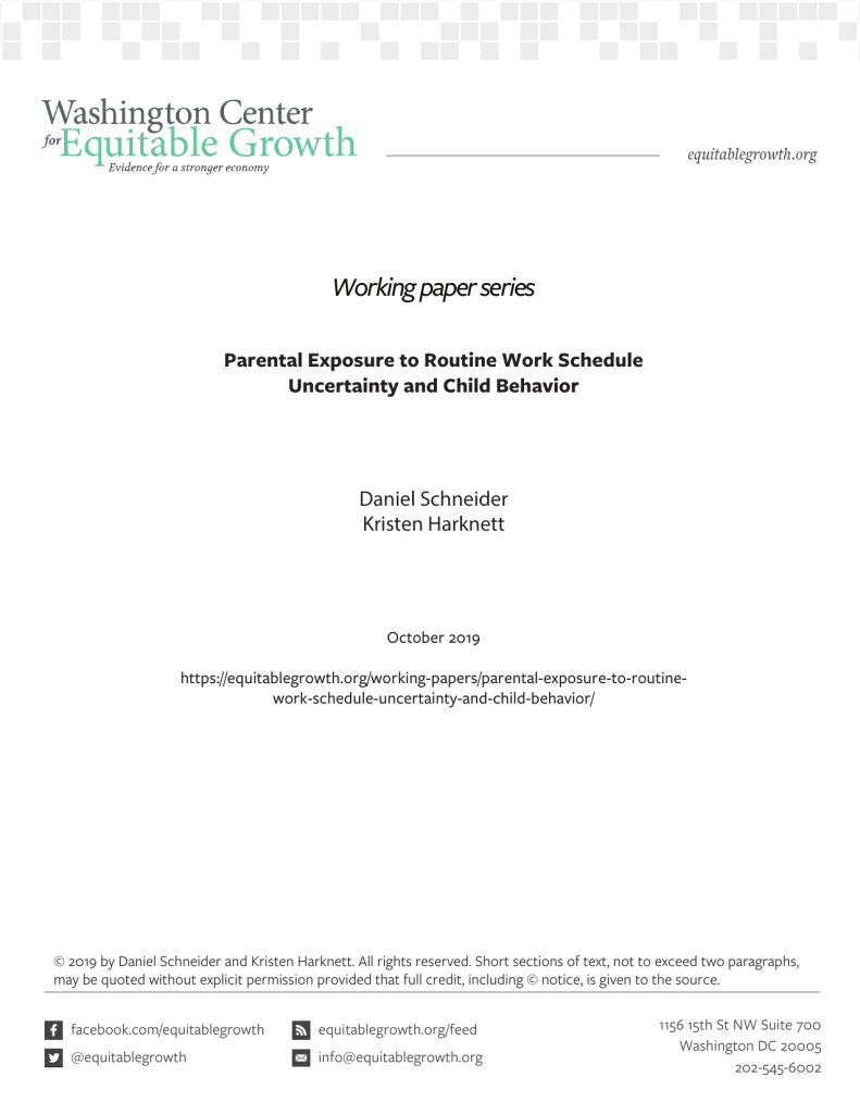 Parental Exposure to Routine Work Schedule Uncertainty and Child Behavior