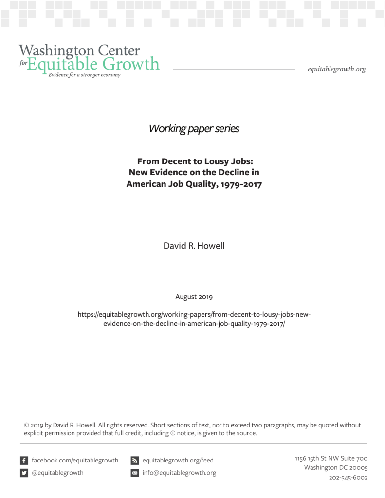 From Decent to Lousy Jobs:  New Evidence on the Decline in American Job Quality, 1979-2017