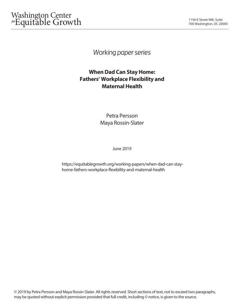 When Dad Can Stay Home: Fathers’ Workplace Flexibility and Maternal Health