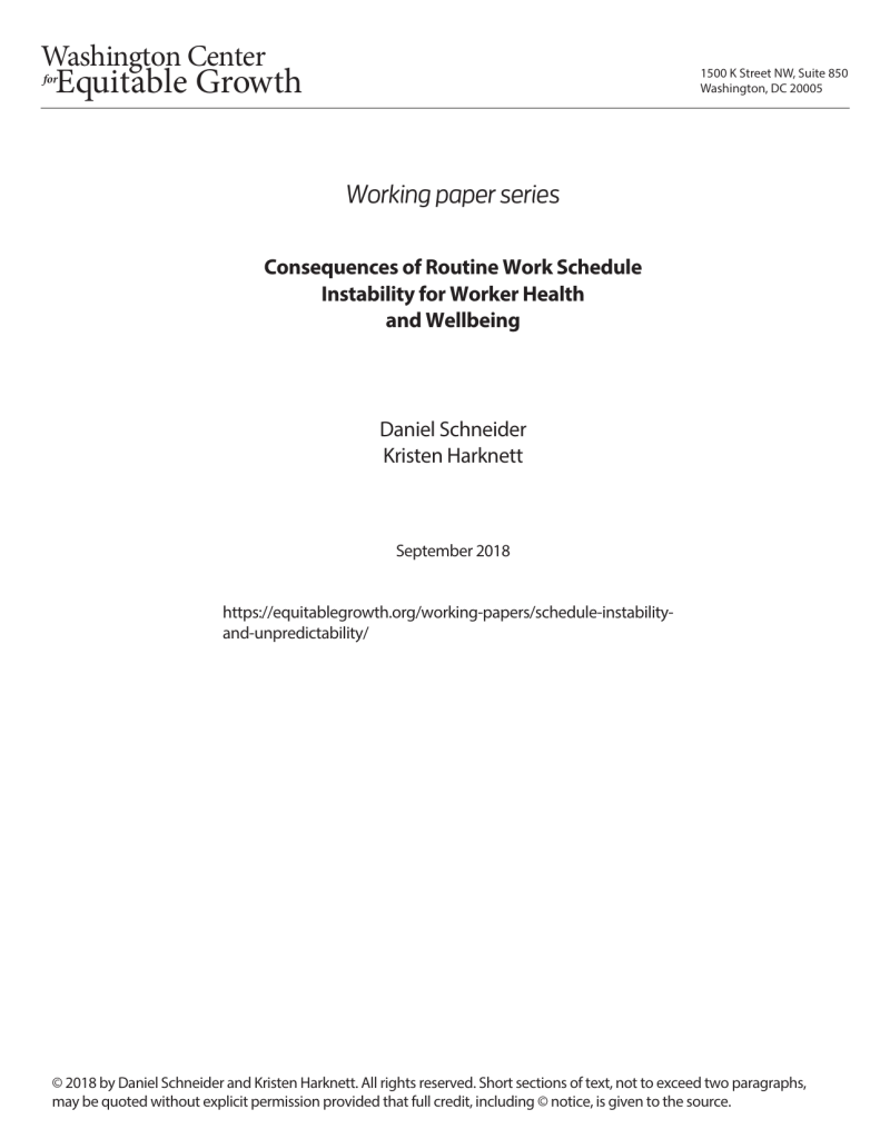 Consequences of Routine Work Schedule Instability for Worker Health and Wellbeing