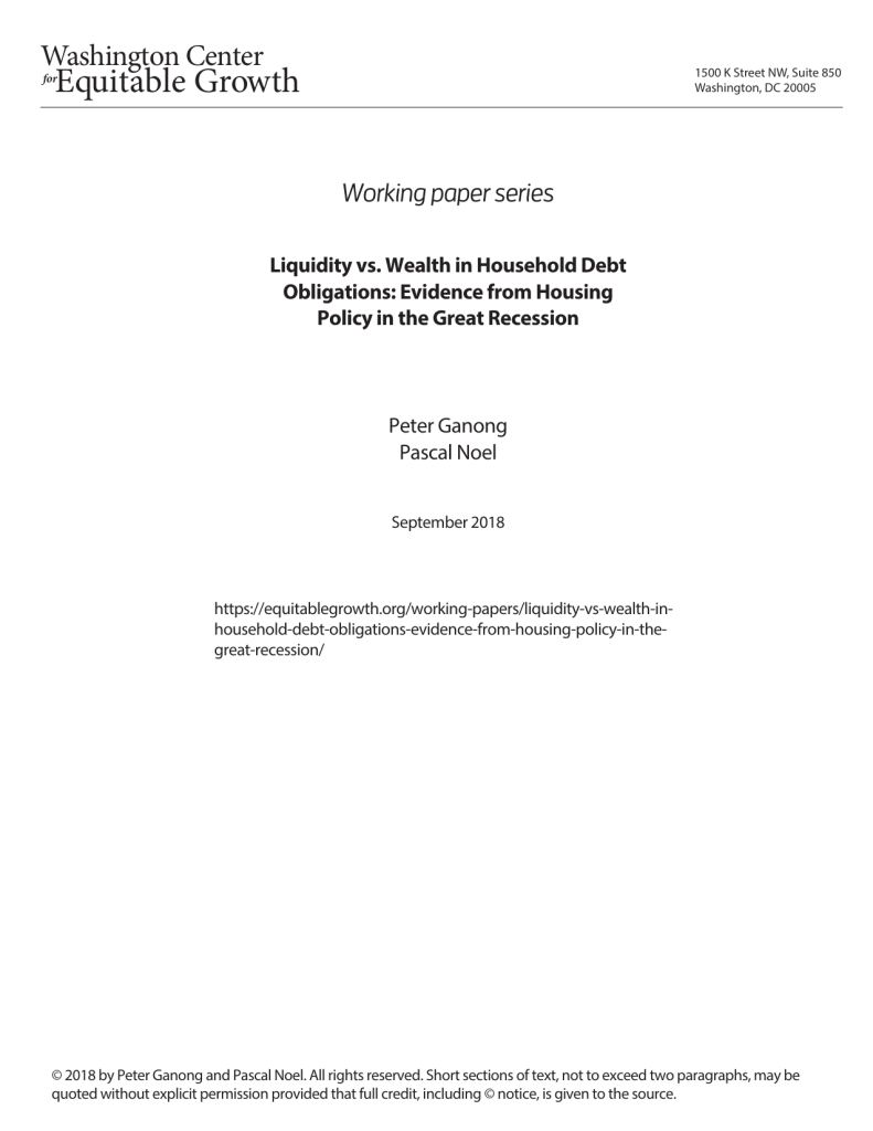 Liquidity vs. wealth in household debt obligations: Evidence from housing policy in the Great Recession