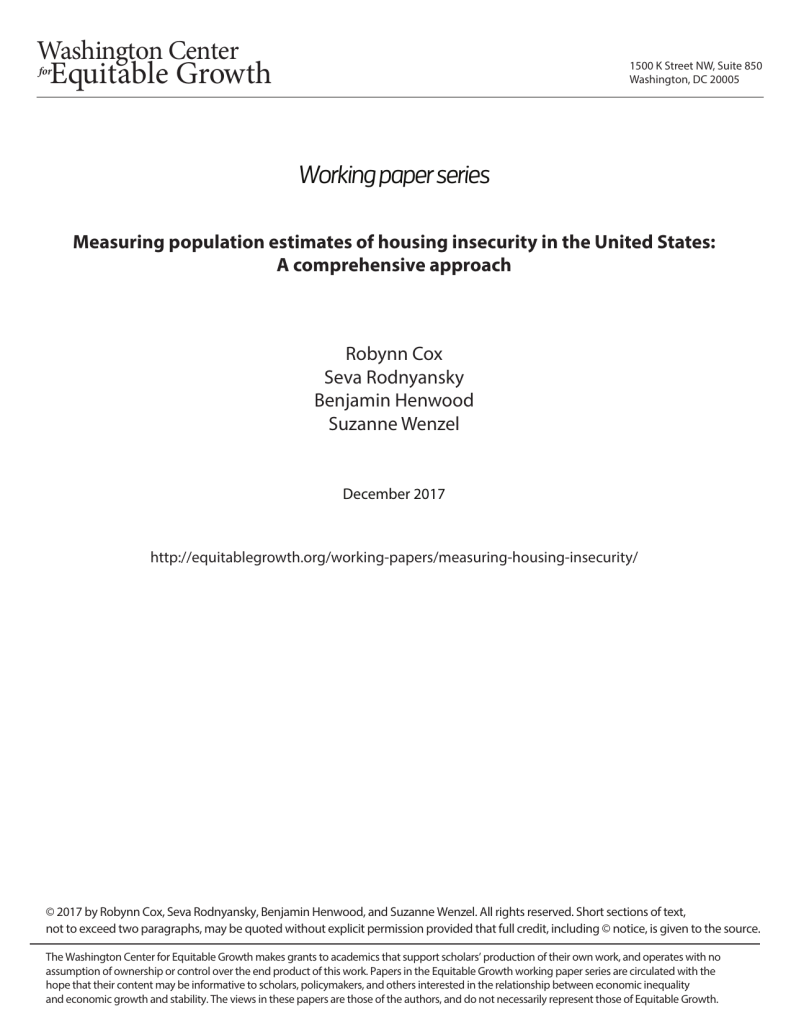Measuring population estimates of housing insecurity in the United States: A comprehensive approach