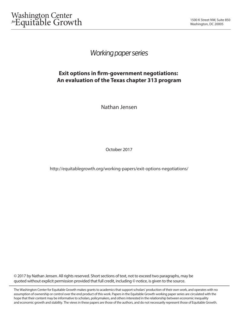 Exit options in firm-government negotiations: An evaluation of the Texas chapter 313 program