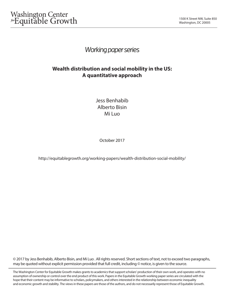 Wealth distribution and social mobility in the US: A quantitative approach