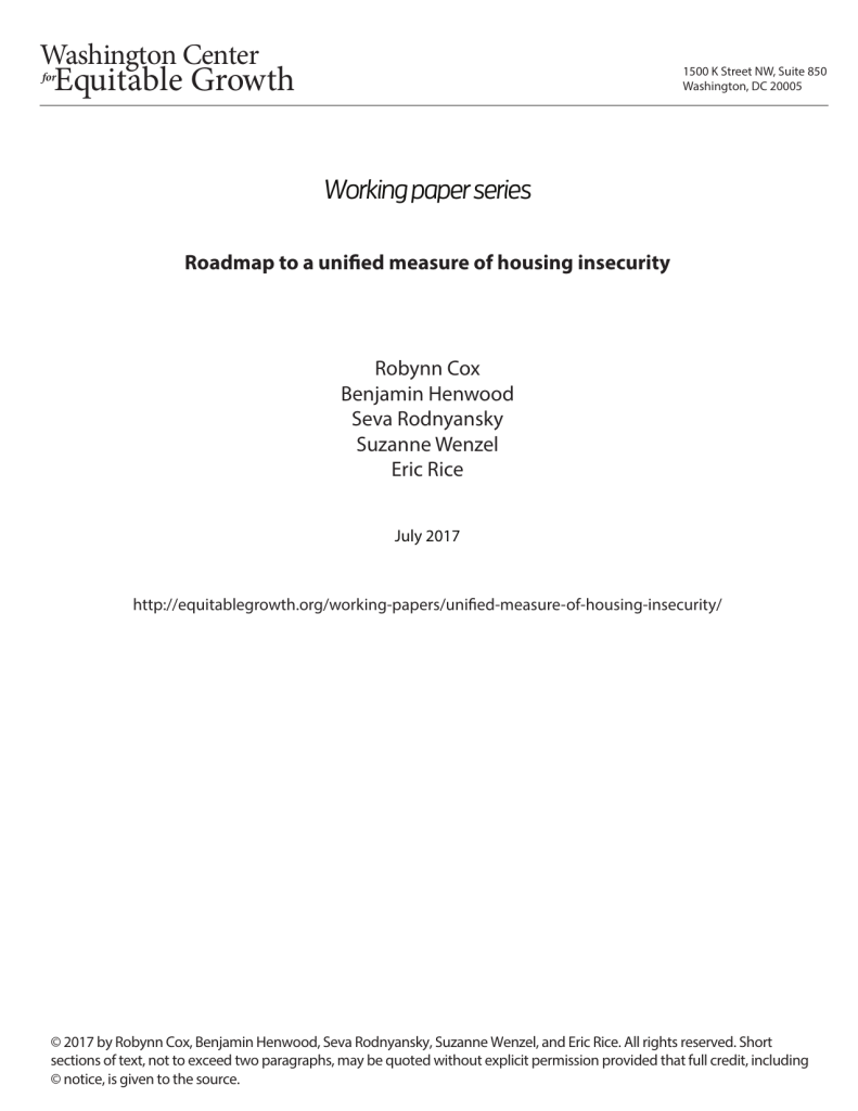 Roadmap to a unified measure of housing insecurity