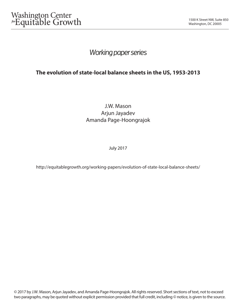 The evolution of state-local balance sheets in the US, 1953-2013