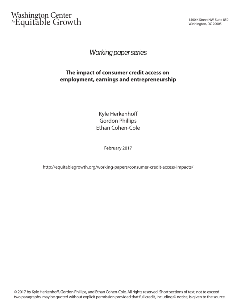 The impact of consumer credit access on employment, earnings and entrepreneurship