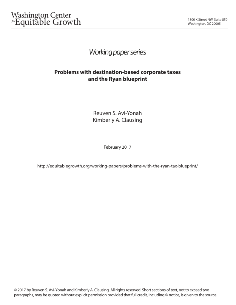 Problems with destination-based corporate taxes and the Ryan blueprint