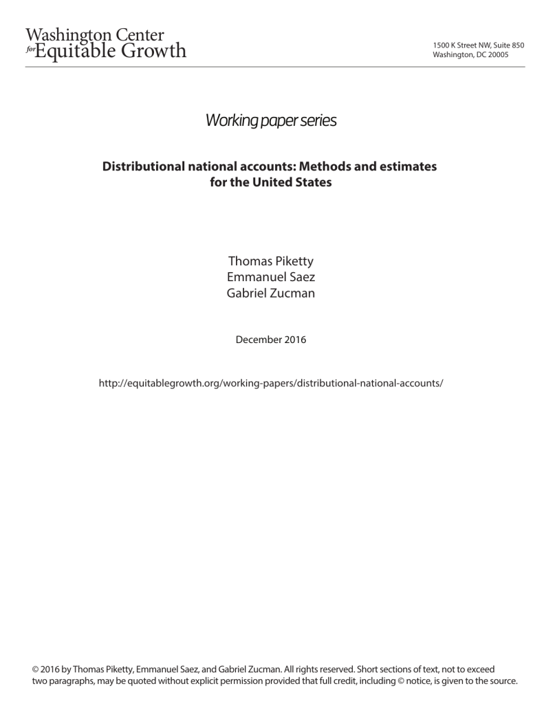 Distributional national accounts: Methods and estimates for the United States