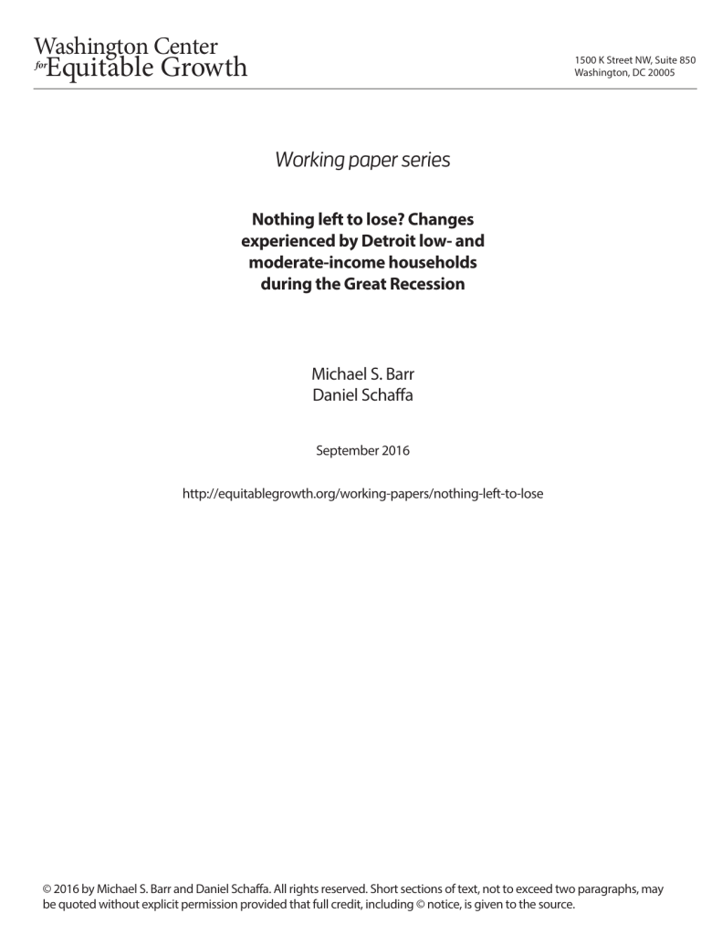 Nothing left to lose? Changes experienced by Detroit low- and moderate-income households during the Great Recession