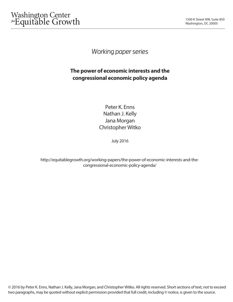 The power of economic interests and the congressional economic policy agenda
