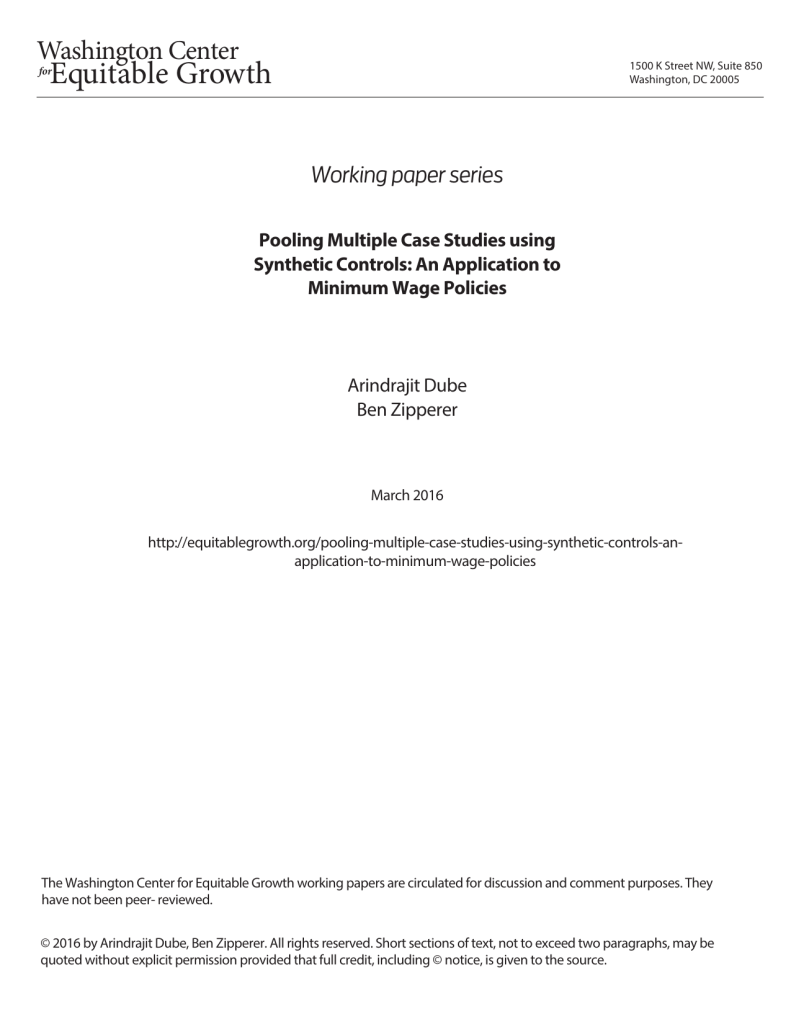 Pooling multiple case studies using synthetic controls: An application to minimum wage policies