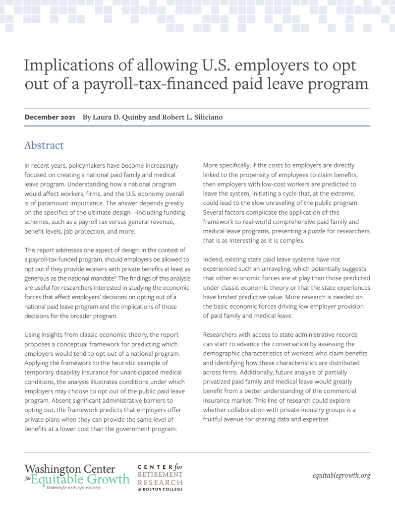 Implications of allowing U.S. employers to opt out of a payroll-tax-financed paid leave program