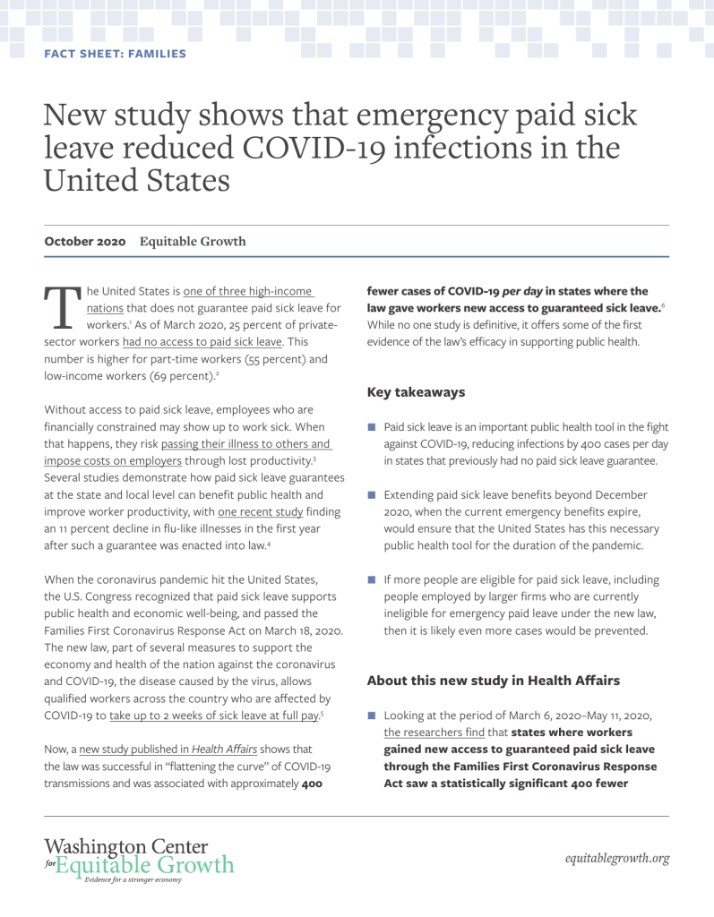 Factsheet: New study shows that emergency paid sick leave reduced COVID-19 infections in the United States