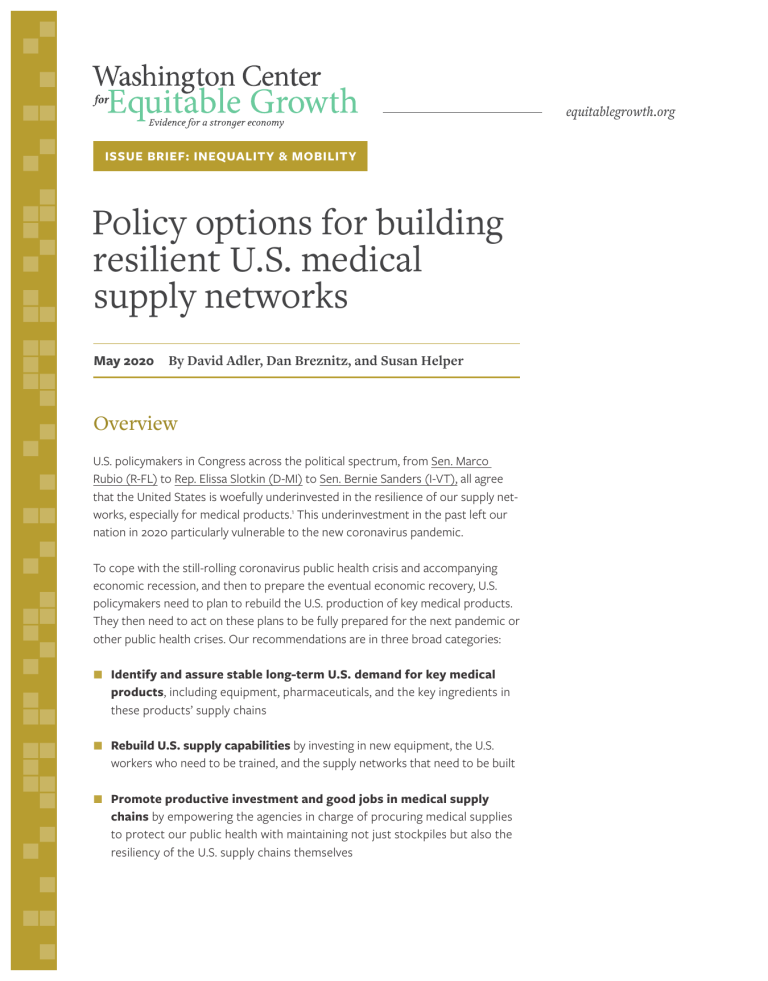 Policy options for building resilient U.S. medical supply networks