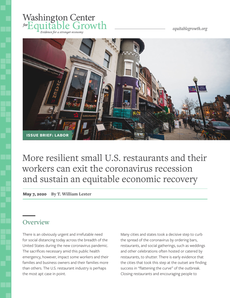 More resilient small U.S. restaurants and their workers can exit the coronavirus recession and sustain an equitable economic recovery
