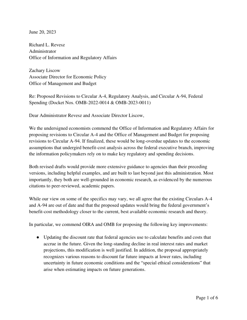 Equitable Growth delivers economist sign-on letter and comment letter to the White House Office of Information and Regulatory Affairs on its Proposed Revisions to Circular A-4, Regulatory Analysis