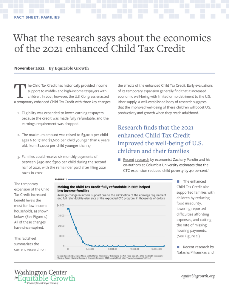 Factsheet: What the research says about the economics of the 2021 enhanced Child Tax Credit