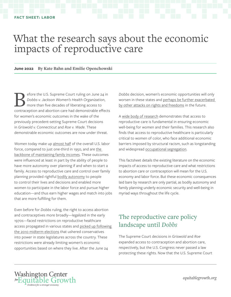 Factsheet: What the research says about the economic impacts of reproductive care