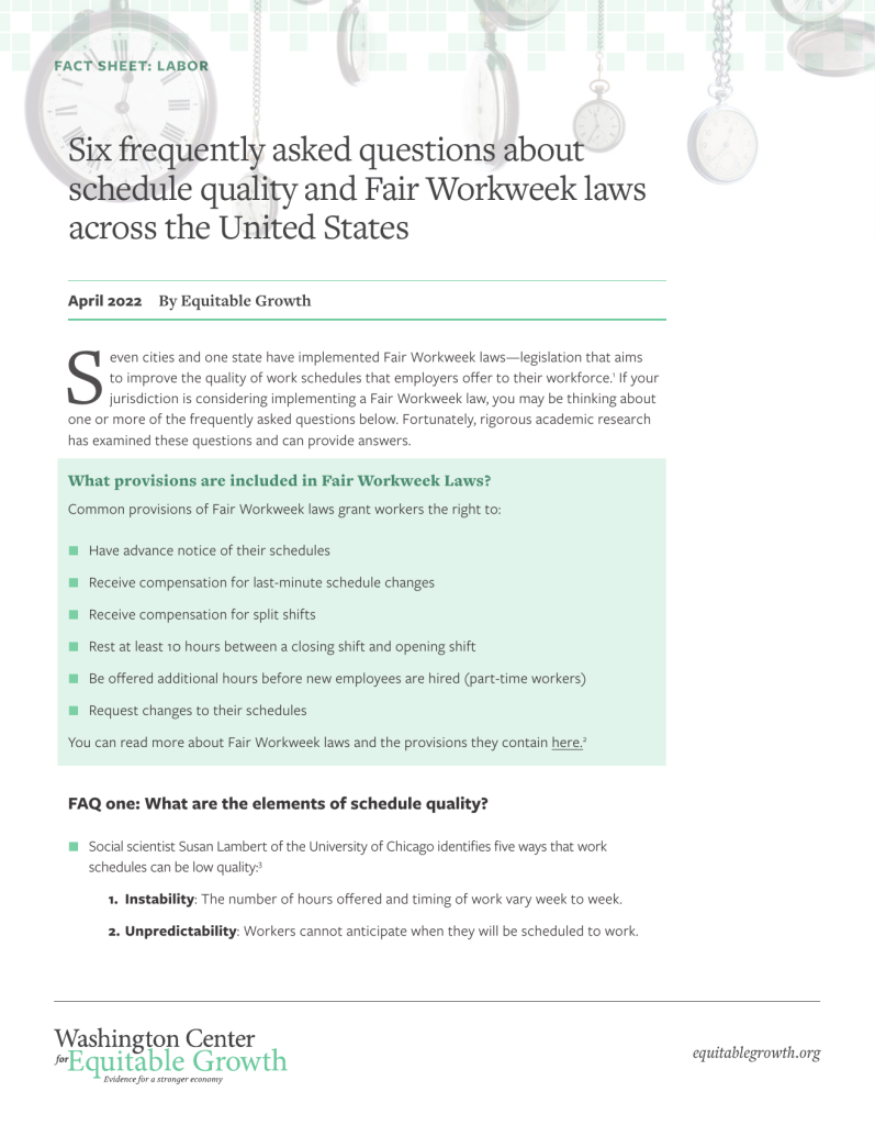 Factsheet: Six frequently asked questions about schedule quality and Fair Workweek laws across the United States