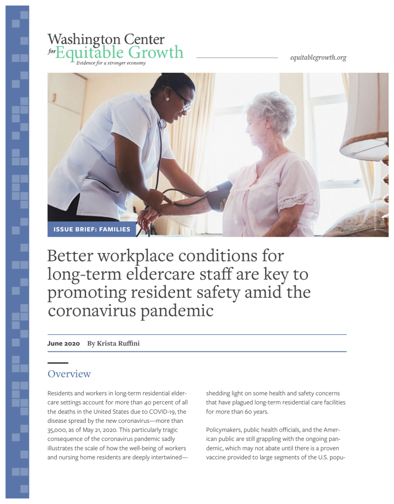 Better workplace conditions for long-term eldercare staff are key to promoting resident safety amid the coronavirus pandemic