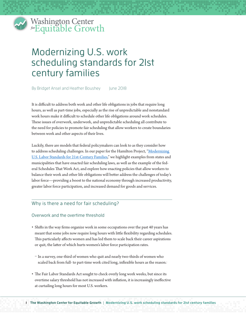 Modernizing U.S. work scheduling standards for 21st century families