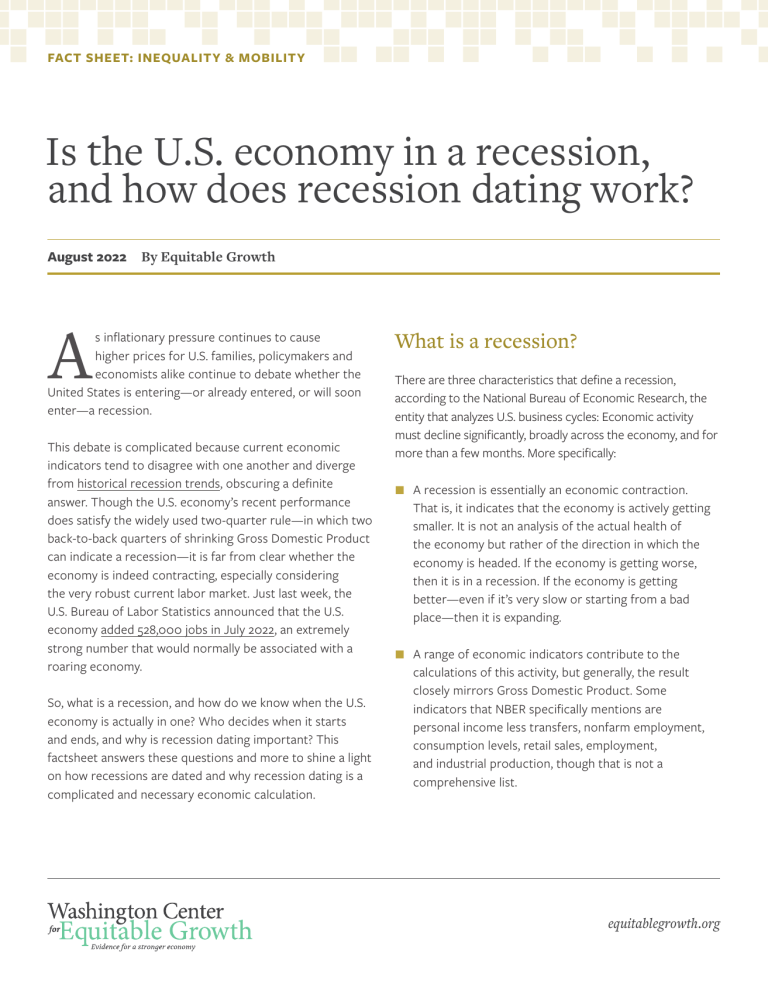 Factsheet: Is the U.S. economy in a recession, and how does recession dating work?