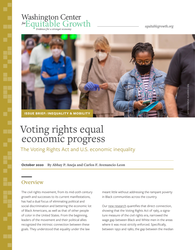 Voting rights equal economic progress: The Voting Rights Act and U.S. economic inequality