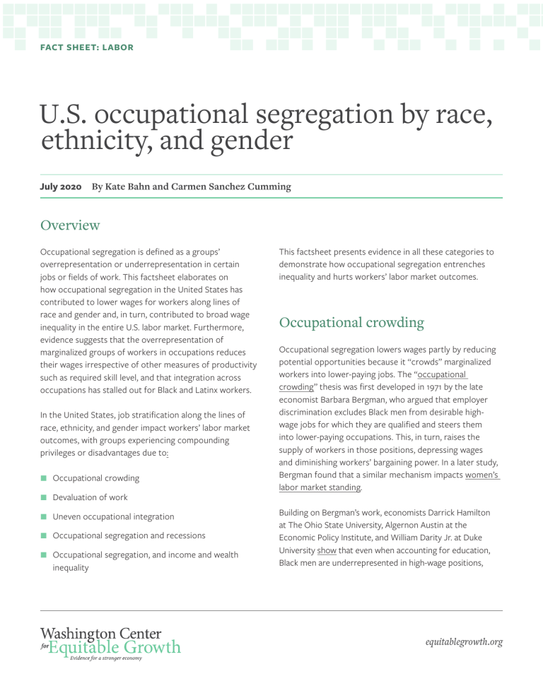 Factsheet: U.S. occupational segregation by race, ethnicity, and gender