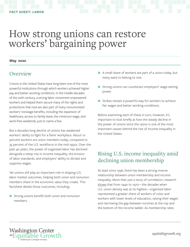 Factsheet: How strong unions can restore workers’ bargaining power