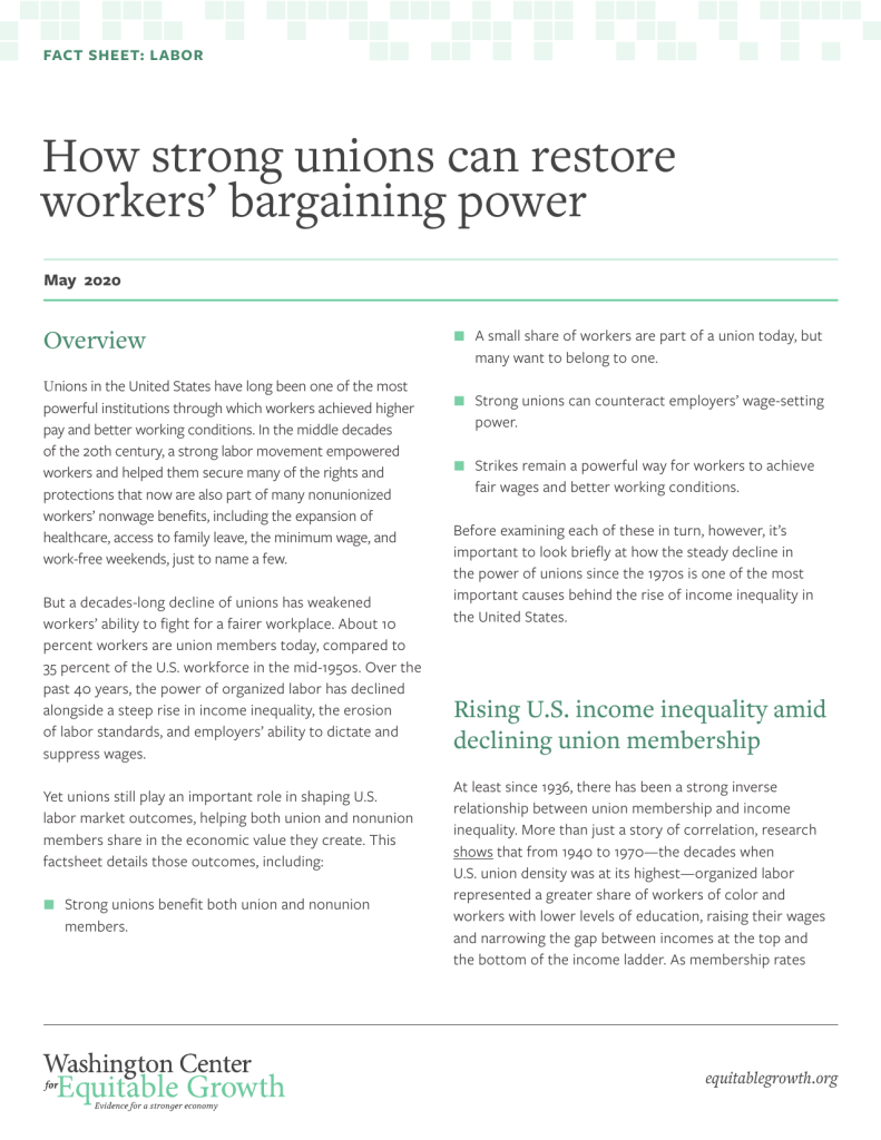 Factsheet: How strong unions can restore workers’ bargaining power