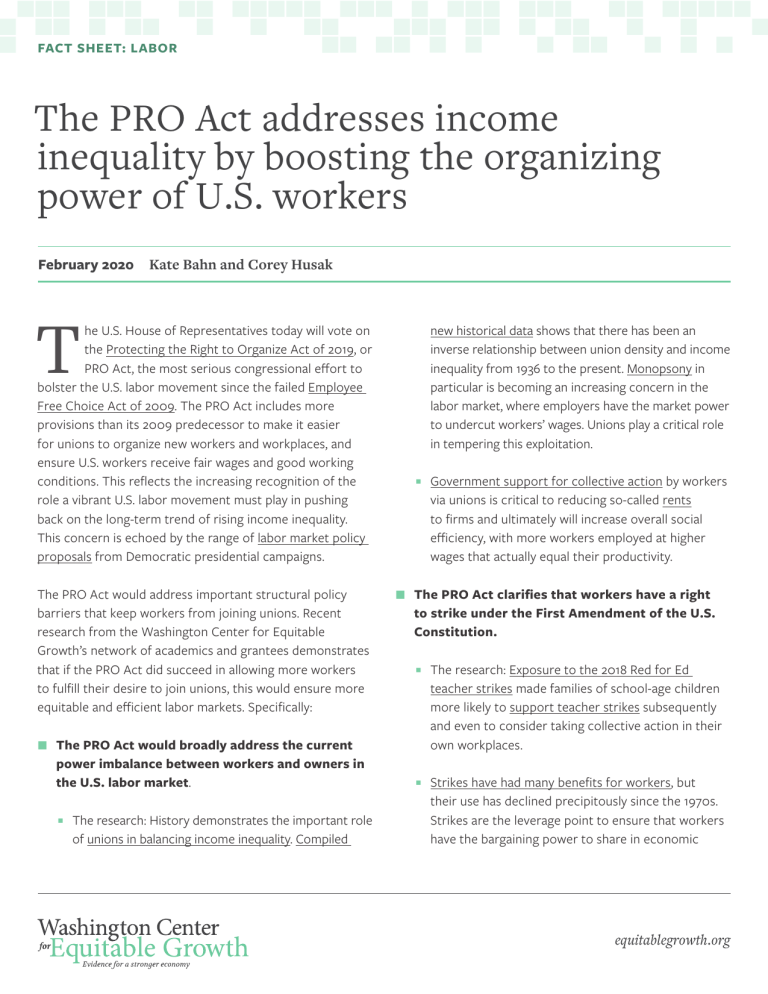 Factsheet: The PRO Act addresses income inequality by boosting the organizing power of U.S. workers